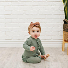 Load image into Gallery viewer, Ruffle 2 Way Zip Romper - Ribbed Evergreen