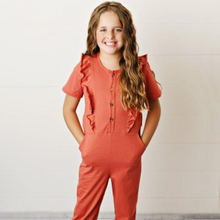 Load image into Gallery viewer, Ruffle Pocket Jumpsuit - Brick