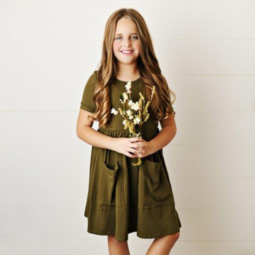 Olive Twirl Dress for Girls & Toddlers | Presley Couture 9/10 Olive Twirl Dress for Girls & Toddlers | Presley Couture 9/10