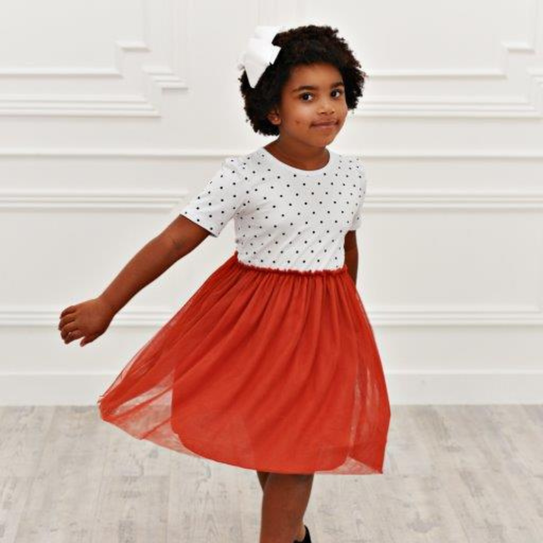 white dress with orange polka dots Mode de Lis: The Year of the Polka Dots Orange