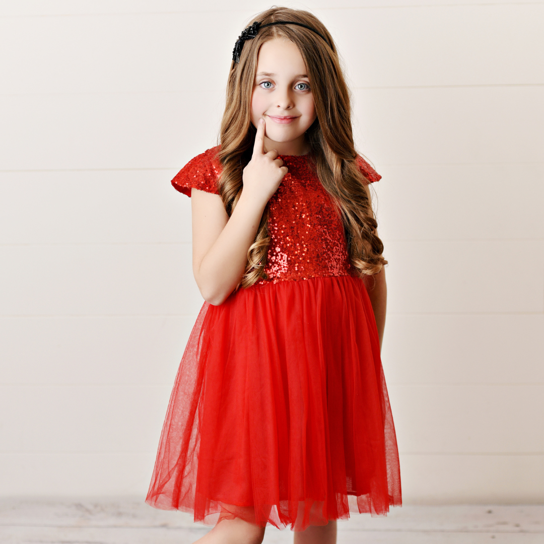 Red Sequin Twirl Dress for Girls