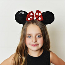 Load image into Gallery viewer, Sequin Red and Black Polka Dot Ears