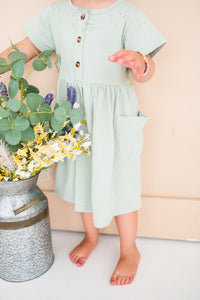 Button Twirl Dress - Mint