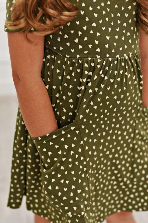 Girls' Olive Green Heart Twirl Dress | Presley Couture 18/24M Girls' Olive Green Heart Twirl Dress | Presley Couture 18/24M