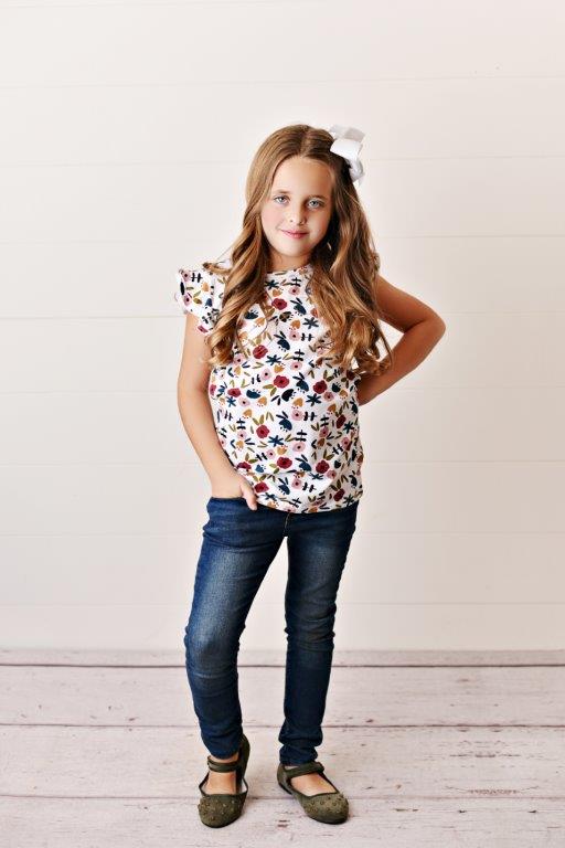 Girls' Floral Ruffle Sleeve Shirt Presley Couture