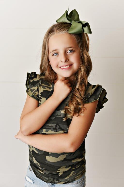 Girls Camo Ruffle Sleeve Shirt Presley Couture