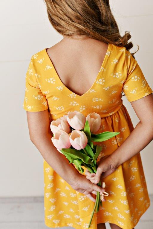 Yellow Flower Twirl Dress For Girls & Toddlers