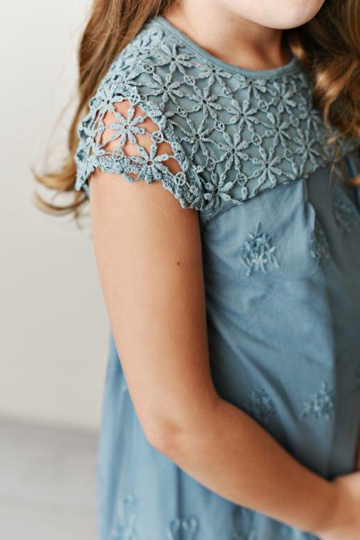 Girls' Ash Blue Lace Eyelet Dress | Presley Couture 4T/5 Girls' Ash Blue Lace Eyelet Dress | Presley Couture 4T/5
