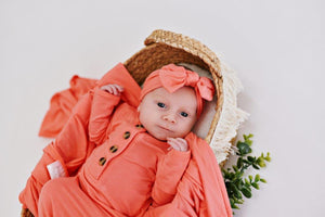 Knotted Baby Gown - Bright Coral