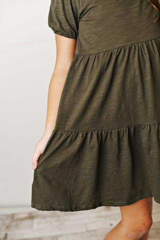 Girls' Olive Green Tiered Dress | Presley Couture 12/18m Girls' Olive Green Tiered Dress | Presley Couture 12/18m