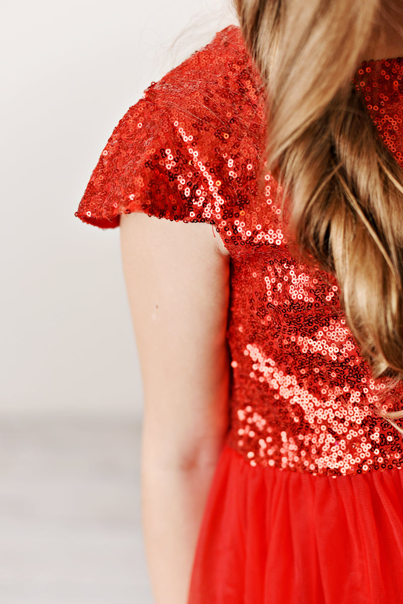 fitted lace wedding dress Red Sequin Twirl Dress for Girls