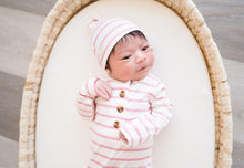 Load image into Gallery viewer, Top Knot Hat - Cream &amp; Pink Stripes
