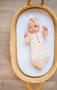 Knotted Baby Gown - Beige Check