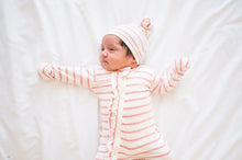 Load image into Gallery viewer, Ruffle 2 Way Zip Romper - Cream &amp; Pink Stripes