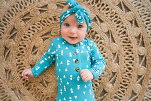Knotted Baby Gown - Cyan Blue w/ Triangles