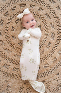 Knotted Baby Gown - Sage Flower