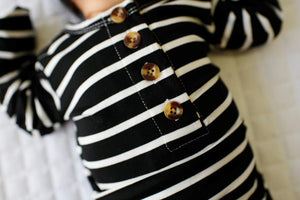 Knotted Baby Gown - Black & White Stripe