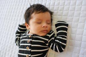 Knotted Baby Gown - Black & White Stripe