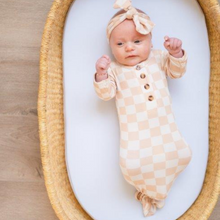 Load image into Gallery viewer, Knotted Baby Gown - Beige Check