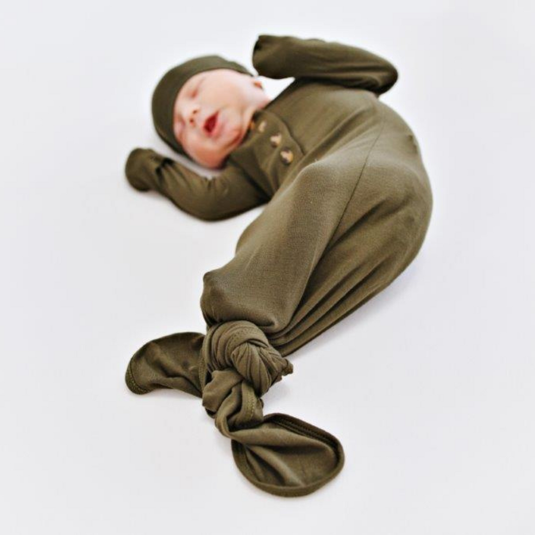 Knotted Baby Gown - Olive Green