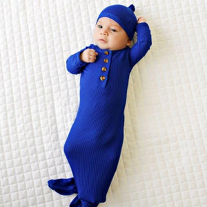Knotted Baby Gown - Ribbed Royal Blue