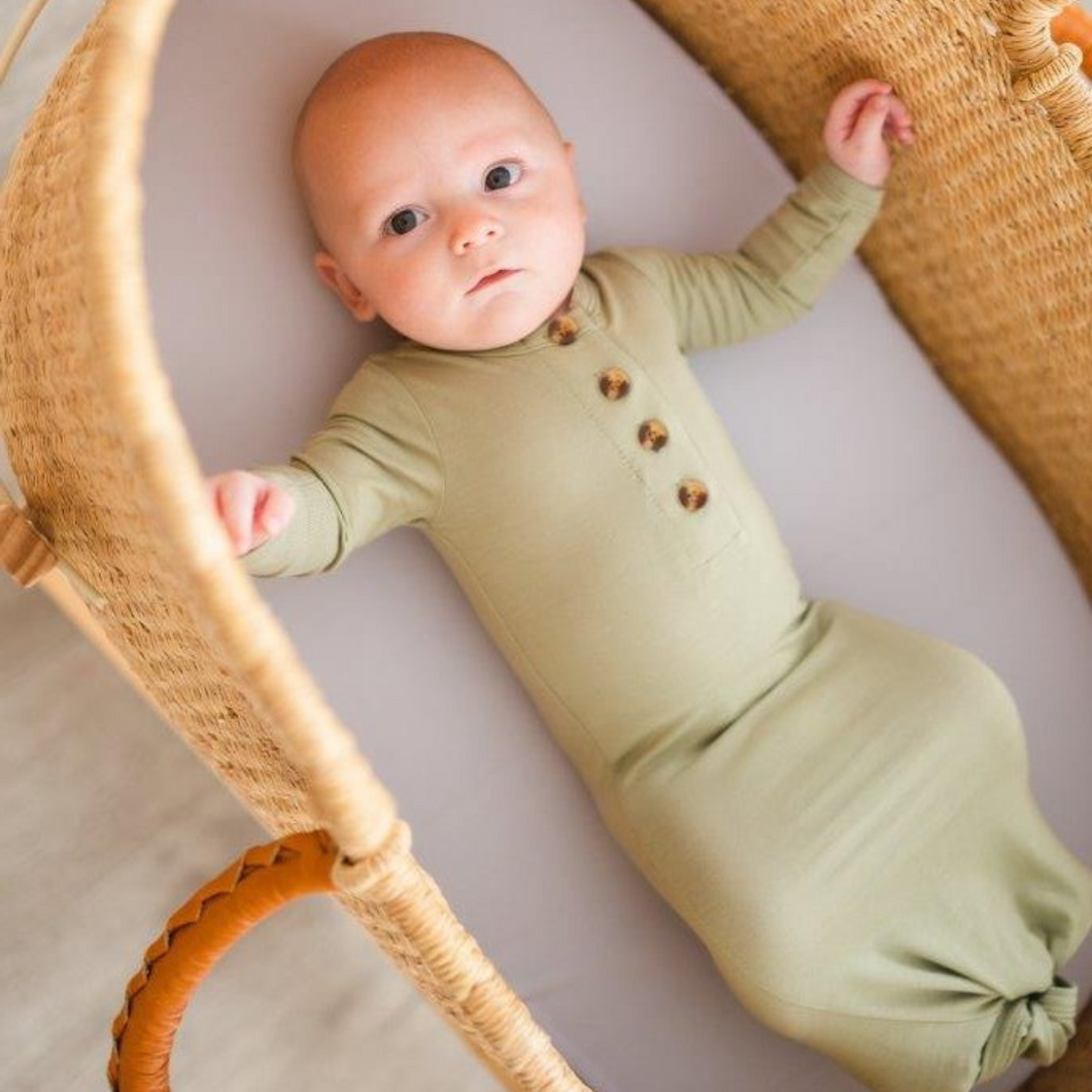Knotted Baby Gown - Sage