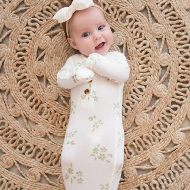 Ribbed Knotted Gown in Ivory (0-3M) - Elitaire Boutique