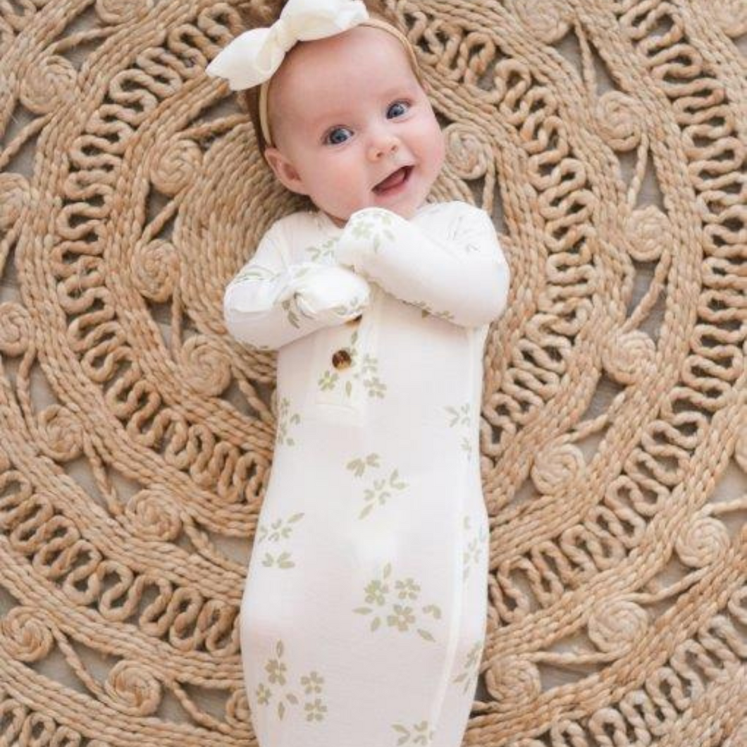 Knotted Baby Gown - Sage Flower