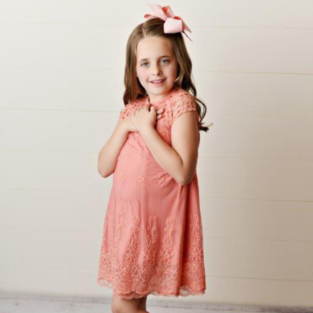 Girls' Coral Lace Dress