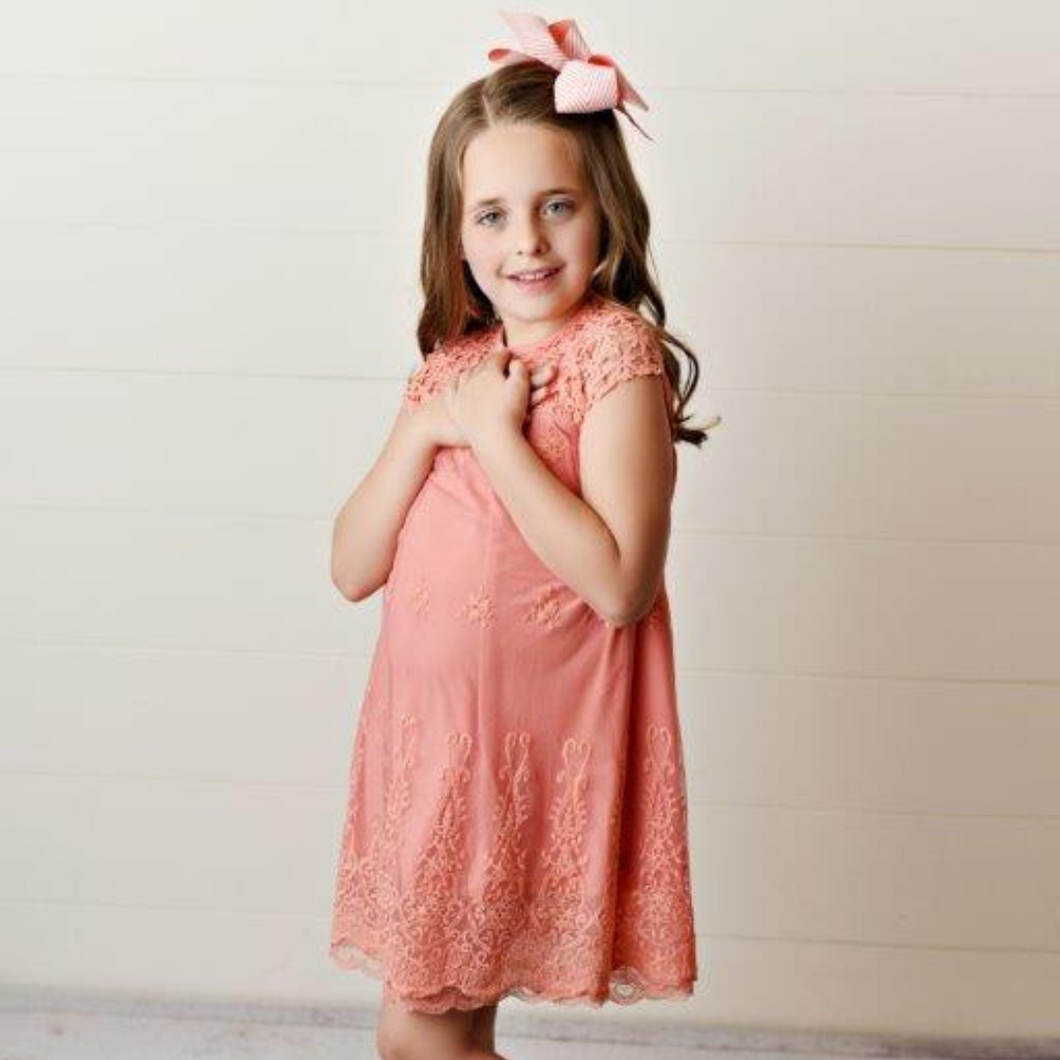 Girls' Coral Lace Dress | Presley Couture 7/8 Girls' Coral Lace Dress | Presley Couture 7/8