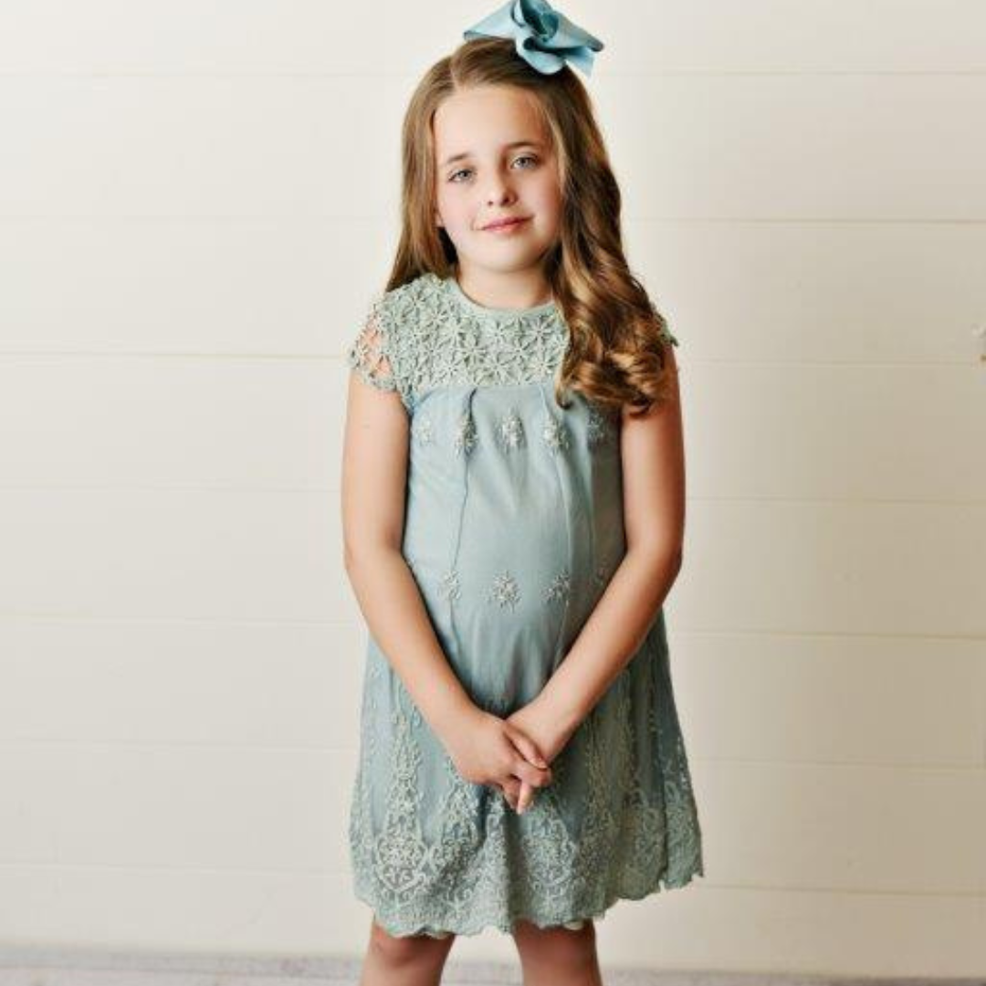 Girls' Sage Green Lace Eyelet Dress | Presley Couture Girls' Sage Green Lace Eyelet Dress | Presley Couture