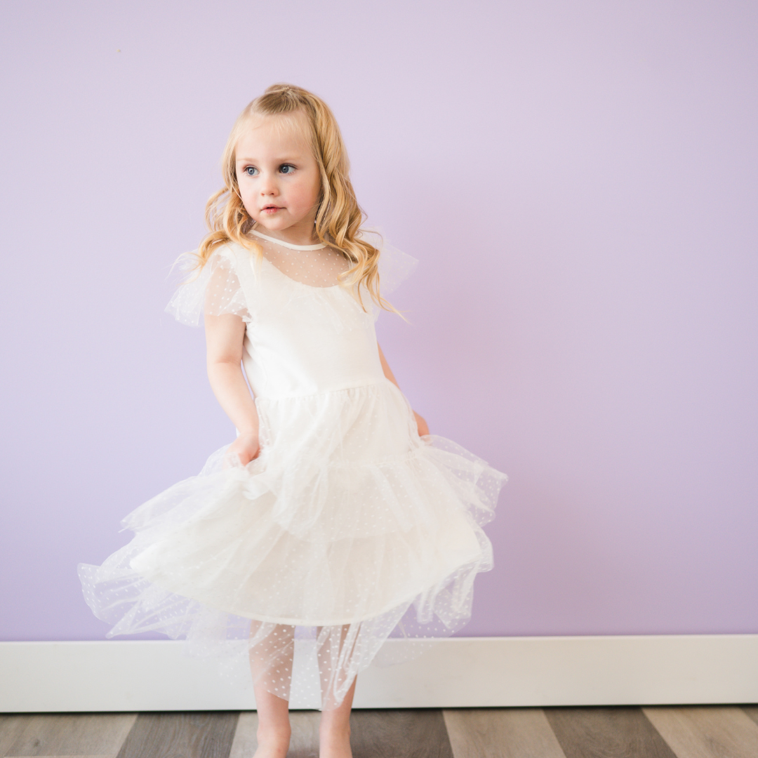 White polka 2025 dot tulle dress