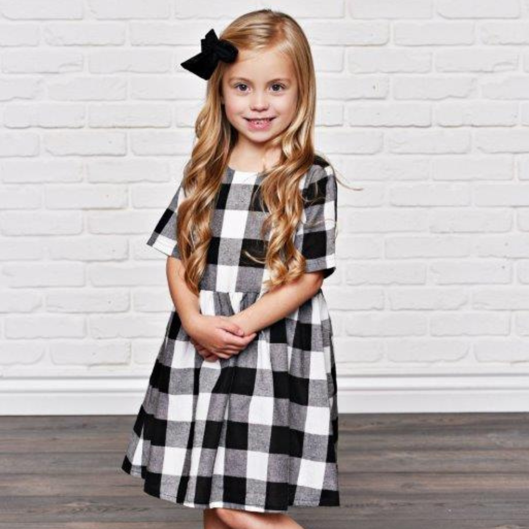 Girls' Black Gingham Dress | Presley Couture 12/18M Girls' Black Gingham Dress | Presley Couture 12/18M
