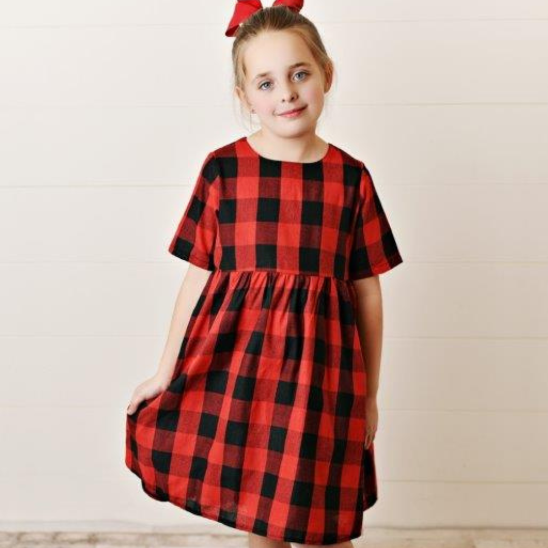 Girls' Red & Black Gingham Dress