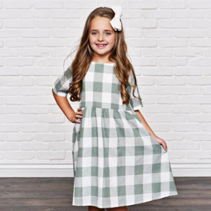 Girls' Sage Green Gingham Dress | Presley Couture 12/18m Girls' Sage Green Gingham Dress | Presley Couture 12/18m