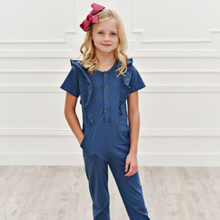 Load image into Gallery viewer, Ruffle Pocket Jumpsuit - Ocean Blue