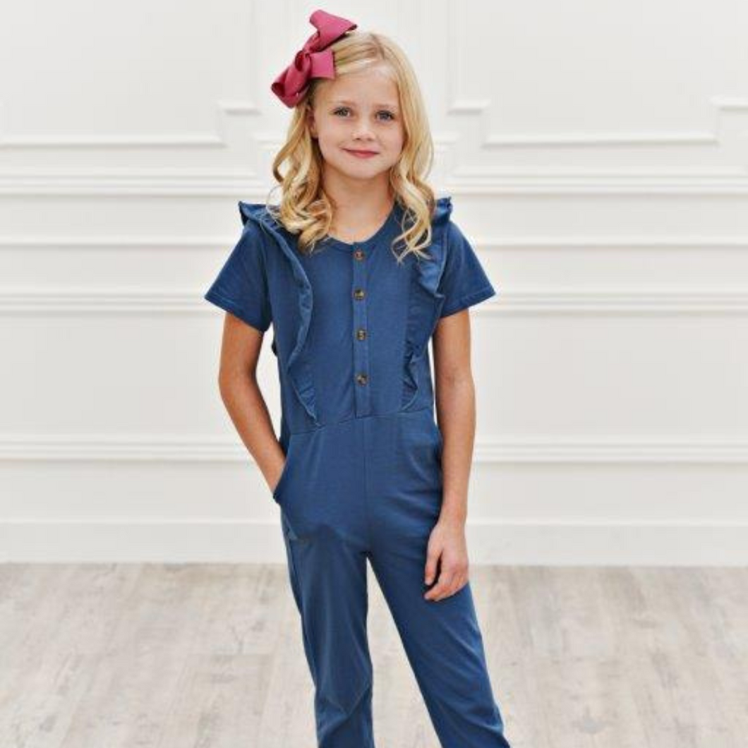 Ruffle Pocket Jumpsuit Ocean Blue 12 18M