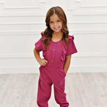 Load image into Gallery viewer, Ruffle Pocket Jumpsuit - Raspberry