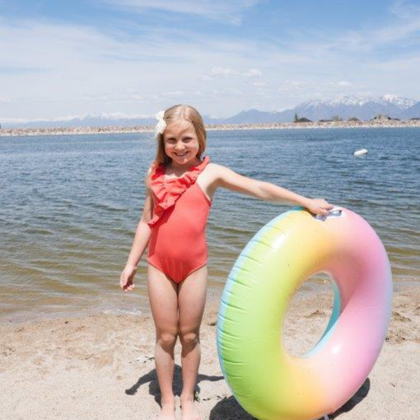 Girls' Ribbed Coral One Piece Swimsuit