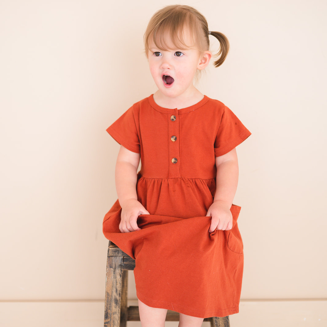 Girls' Brick Orange Button Twirl Dress
