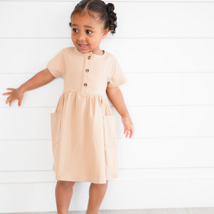 Girls' Tan Button Twirl Dress | Presley Couture 4/5T Girls' Tan Button Twirl Dress | Presley Couture 4/5T