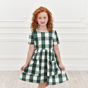 Girls' Green Gingham Twirl Dress | Presley Couture 4/5T Girls' Green Gingham Twirl Dress | Presley Couture 4/5T
