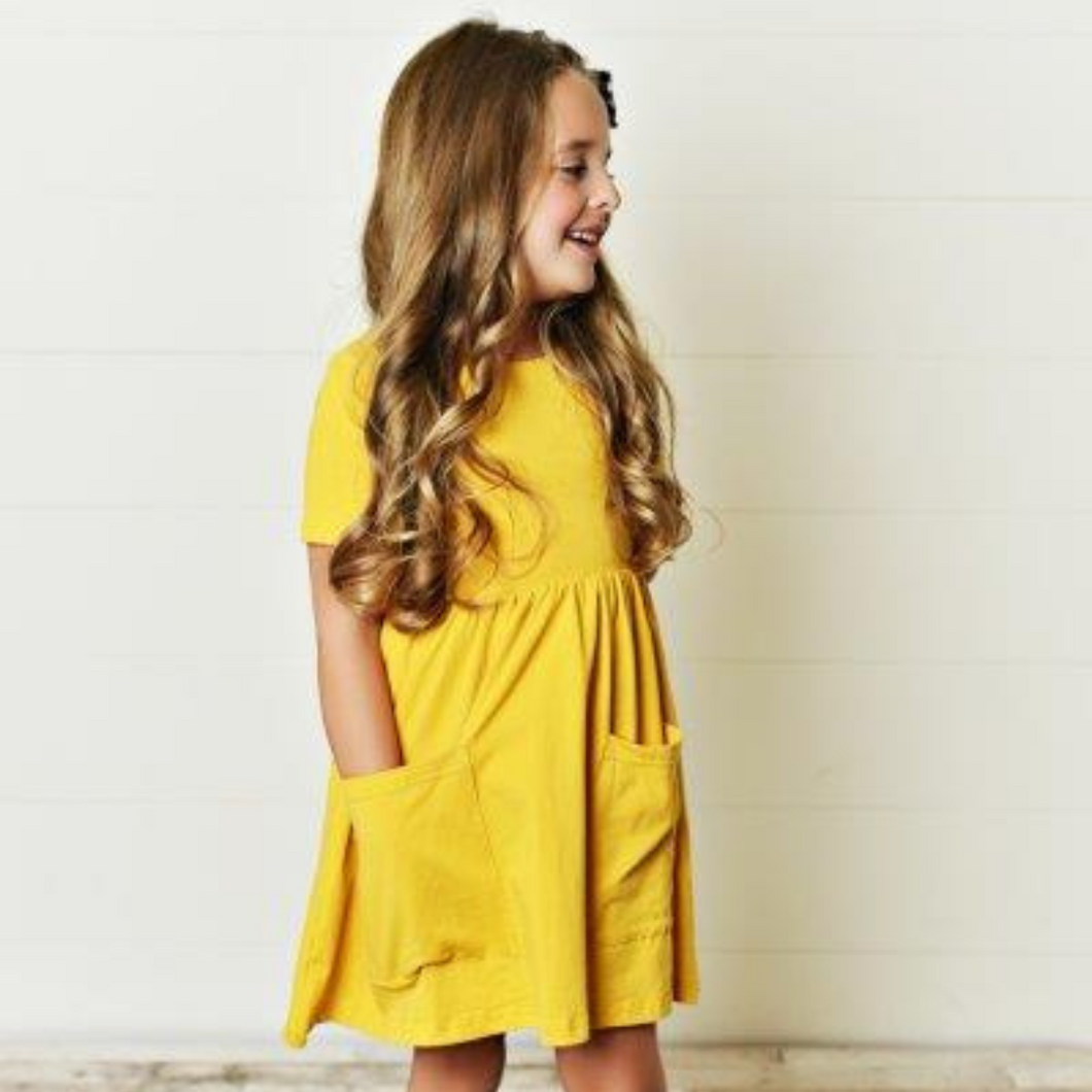 Mustard Yellow Twirl Dress For Girls & Toddlers