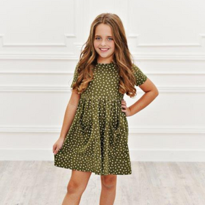 Girls' Olive Green Heart Twirl Dress