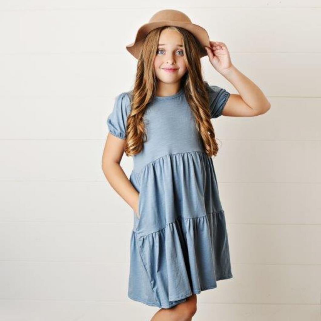 Girls' Ocean Blue Tiered Dress | Presley Couture