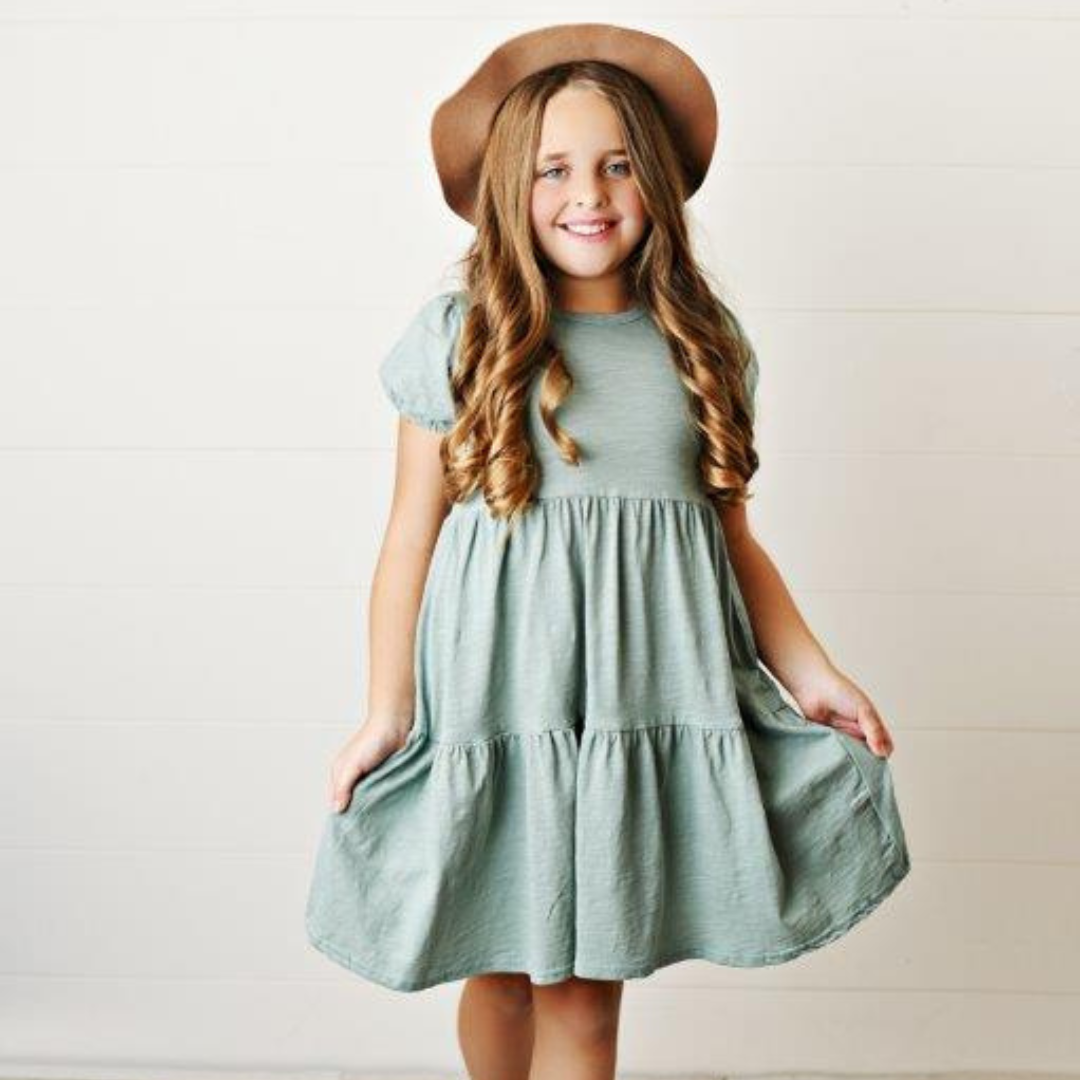 Girls' Seafoam Green Tiered Dress | Presley Couture