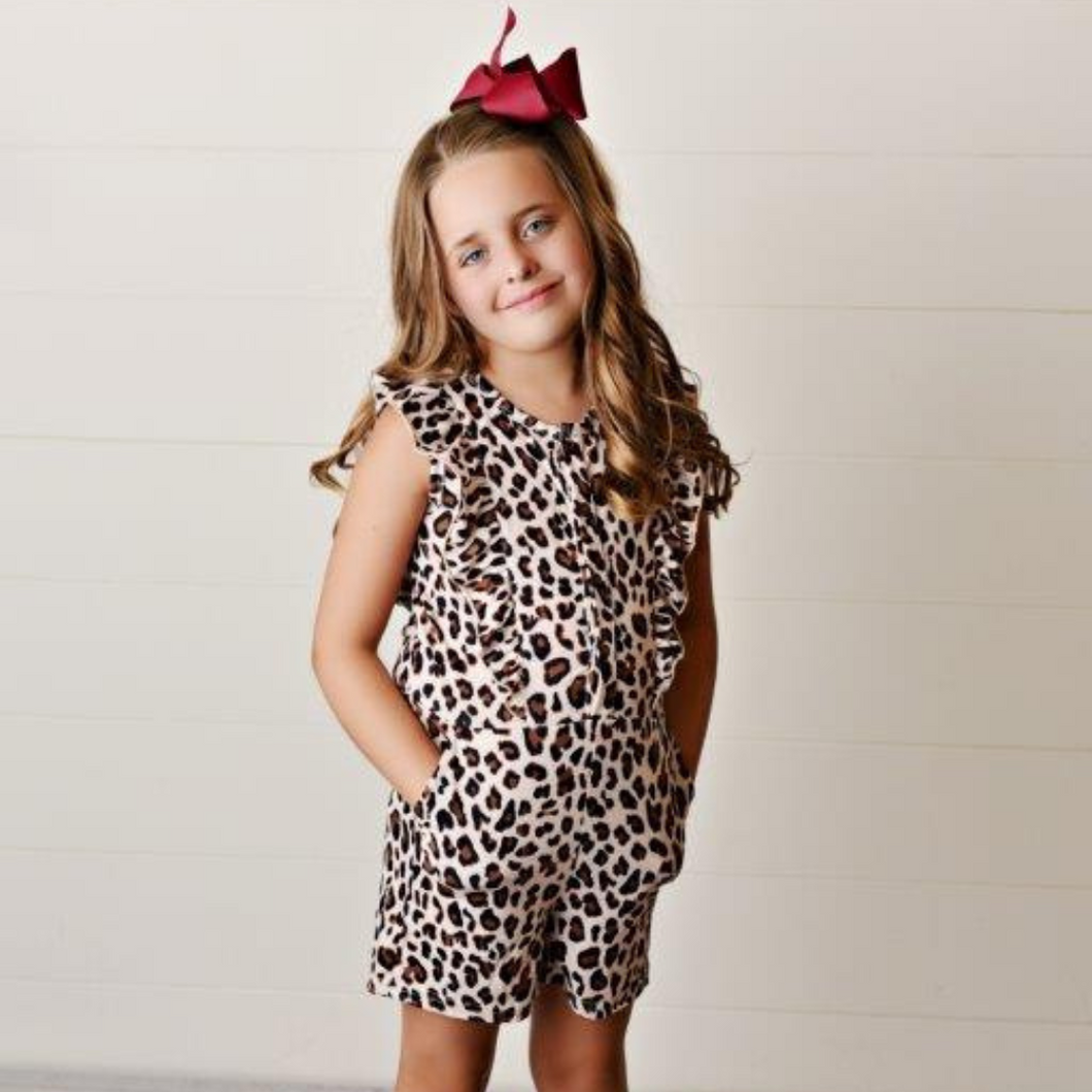 Girls Leopard Print Ruffle Romper Presley Couture
