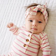 Load image into Gallery viewer, Bow Headband - Cream &amp; Pink Stripes