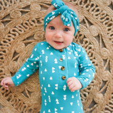 Load image into Gallery viewer, Bow Headband - Cyan Blue w/ Triangles