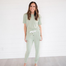 Load image into Gallery viewer, Green Stripe - Women&#39;s Short Sleeve Lounge Set